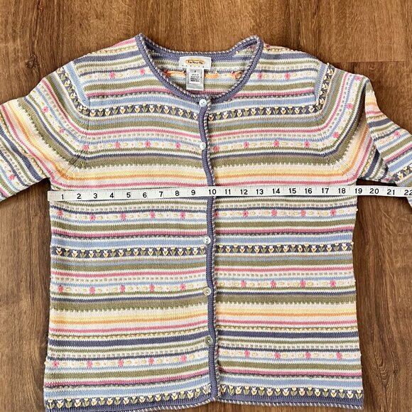 Vintage Talbots Spring Knitted Pastel Floral Cotton Cardigan Button Up Sz PS - Picture 10 of 12